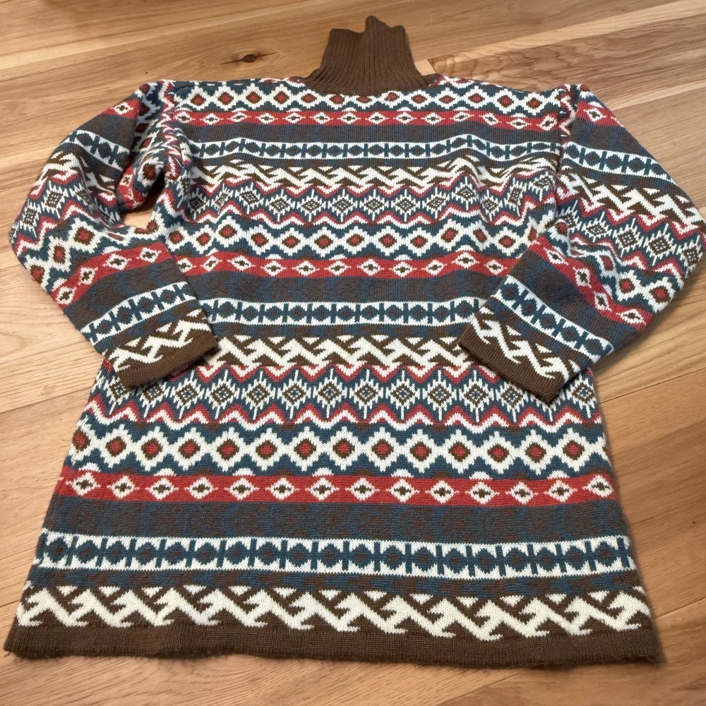 Prides Landing Fair Isle Turtleneck Sweater Womens M Brown Green Red Oversized